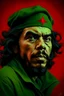 Placeholder: revolutionary portrait of che guevara but with the face of a very emotional Pepe The Frog and he has a perm.