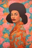 Placeholder: A portrait painting of a woman with vivid wallpaper by artist "Lois Mailou Jones"