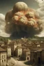 Placeholder: une bombe nucléaire qui explose une ville médiéval style animé