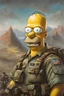 Placeholder: Homer Simpson, Wearing An Army Shirt, Mountain Backdrop, Creepy Smile, Expressive, 1980s, Detailed Face, Oil Painting, Heavy Strokes, By Jean Baptiste Monge, By Karol Bak, By Carne Griffiths, Masterpiece, Unreal Engine 3D; Symbolism, Colourful, Polished, Complex; UHD; D3D; 16K", Full Color Painting, Low Contrast, Soft Cinematic Light, Exposure Blend, Hdr, Front, 8k