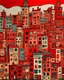 Placeholder: An orangish red metropolis with twisted buildings painted by Jean Dubuffet