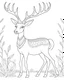 Placeholder: coloring pages: Playful deer in a vibrant, whimsical setting, exuding joy and charm, with soft and diffused lighting to enhance the cheerful atmosphere.