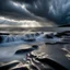 Placeholder: Silver Lining at the sea, wild clouds, view from a shore
