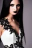 Placeholder: Portrait emo bride with piercings in skin-tight black dress with silver filigree, full body shot, full-color long shot, pale face, black eyeshadow