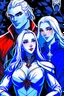 Placeholder: A couple, from the dnd game curse of Strahd. The woman has long white hair and blue eyes, the man is handsome and young and has LONG BLACK hair and red eyes, no facial hair.