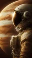 Placeholder: Un astronauta con el casco negro muy bien polarizado donde se refleja el fondo, cuerpo completo.