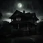Placeholder: spooky scary bungalow in heavy rainfall darkness