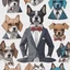 Placeholder: make one realistic business dog that is made of shapes and has a suit on looks a little like crystals with arms