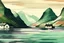 Placeholder: Norwegian fjord colored abstract minimal vintage background sketch for a website section