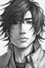 Placeholder: Anime man messy black hair realistic