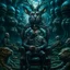 Placeholder: portrait of macho army officer on a bar chair inside mushroom grove with huge fluffy space chinchilla in the style of Giger, 4 k, down-light, soft light, depth of field, photo realism, trending on art station, high detail, spray paint