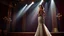 Placeholder: Glamorous woman in elegant evening gown posing on luxury stage under spotlight, cinematic lighting, photorealistic, fashion magazine styletion, Vogue editorial aesthetic.