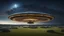 Placeholder: spectacular flying saucer with flashing lights and windows, landing near Stonehenge, night, dark sky, stars, moon, exquisite composition, beautiful detailed intricate detailed octane render, 8k artistic photography, photorealistic, perfect light, chiaroscuro, award-winning photograph, masterpiece