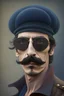 Placeholder: French man with tiny dark sunglasses and super skinny mustache wearing a beret