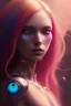 Placeholder: girl, cute, beautiful, long hair, rainbow hair, rainbow dress, devil eye, robotic, close up portrait by Greg Rutkowski