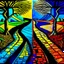 Placeholder: two roads diverged , art, acrilyc colors, bright,, picasso, masterpiece