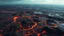 Placeholder: aerial view of a landscape covered in mud and lava that looks futuristic with futuristic lighting, horizon, realistic rendering