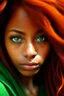 Placeholder: Black girl green eyes reddish orange hair small nose long lashes