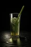 Placeholder: glass with bamboo straw, hyperrealistic 16k, 3d rendering, expressively detailed, dynamic light, dark background