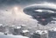 Placeholder: spaceship flying low over a snow-covered city