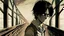 Placeholder: eren yeager walking alone on a bridge with his face showed up