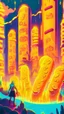 Placeholder: fantasy landscape of a magical pool of mustard with financial symbols and market prices and investment charts, giant glowing hotdogs, giant glowing mustard bottles, vibrant, comic book style, visual novel style, anime vibes, glowing, stock market charts, detailed