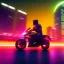 Placeholder: a guy in a futuristic motorbike leaving a futuristic city with neon lights at night, through a super highway, high speed, ASUS Republic of Gamers Style,Wallpaper for large desktop pc, Looking from behind from a higher view to the highway seeing tall skyscrapers, outer space, vanishing point, super highway, high speed, digital render, digital painting, beeple, noah bradley, cyril roland, ross tran, trending on artstation