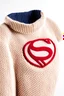 Placeholder: The Superman's Balenciaga sweater Winter elegant inspired by Superman's emblem design beige tones with dual color on a white background, product catalog photography, soft spot lighting, depth of field, 4k –ar 3:5 –q 2