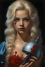 Placeholder: full body image, head to toe, chiaroscuro, deep shadows, rich deep colors, highly detailed portrait, Oil on Canvas by Boris Vallejo - The Evil, homicidal13-year-old Cinderella with Bleach-blonde hair holding a bloody cleaver - 4k UHD, Ultra-realistic, Hyper realistic, Photorealistic, Realistic, absolute Reality