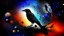 Placeholder: Crow in a space an the background of planets, souls, tree of life