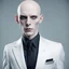 Placeholder: a close up of a person wearing a suit and tie, inspired by James Bolivar Manson, tumblr, neo-dada, BALD as an android, white scary skin, symmetrical face and full body, sanja stikovic, hitman, hairless, human-animal hybrid, high quality costume, horror photography, yelena belova, with slender, white body MALE