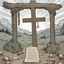 Placeholder: one dirt grave, wood cross, comic book, illustration,