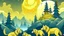 Placeholder: fantasy cartoon style illustration: pack of wolves is guarding golden coins near Misty Ridge