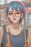 Placeholder: a portrait of a cute girl with colored hair in her 20s, realistic, portrait photo, real life, probably watches anime, glasses,