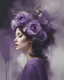 Placeholder: figure of a beautiful woman with flowers on her head, filled with purple paint with silver smudges