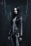 Placeholder: A realistic photograph of a gorgeous model with long black hair, is wearing a unique, futuristic skeletal bone outfit. The outfit is 3 dimensional and the lighting enhances the outfits depth. Background is eerie and misty. Full body shot