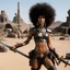 Placeholder: [high res photo of a movie by Ray Harryhausen] confident Esperanza Spalding in a revealing leather outfit As A Wasteland Warrior, she has incredible weapons