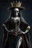 Placeholder: a beautiful skeleton woman dressed in a queens attire, queen of the underworld, intricate, detailed, sideway pose, living dead, morbid, unholy, a living dead, fantasy, extremely intricate, cinematic, hyper realistic, hyper detailed, cinematic, absurdnes, 4k, 8k, UHD, HDR, octane render, unreal engine