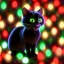 Placeholder: black Cat tangled up in christmas tree lights holiday