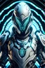 Placeholder: frontal portrait of a futuristic knight half-body, the knight inspired by Lotus from warframe, in the background a circular sci-fi pattern, closed helmet no human faces, needs to be a frontal half-body portrait