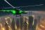 Placeholder: black police helicopter, flying over city looking for suspect, helicopet spotlight flashing, night time , unity, scriptable render pipeline , green emission, cinematic lighting.