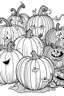 Placeholder: A spooky pumpkin patch with Jack-o'-lanterns of different sizes . Outline, sketch style, only use outline, mandala style, clean line art, white background, no shadows, no clear wall, coloring page.