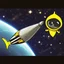 Placeholder: draw cartoon yellow banana as starship flying in space.