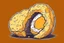 Placeholder: deep fried cheesecake bite, with a bite taken out clean vector style, bold outline