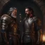 Placeholder: Gay couple, Oscar Isaac druid and Paul Rudd paladin, Dungeon and Dragon 5E style, fantasy, concept art, dynamic lighting, hyperdetailed, intricately detailed, trending on Artstation, volumetric lighting