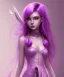 Placeholder: cute purple haired devil human girl with bright green eyes wearing purple/pink dress