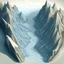 Placeholder: Create an illustrated aerial perspective of a crevasse with jagged edges. The style should resemble that of a battle map, with detailed features and textures. The crevasse should appear deep and menacing, with sharp rocks protruding from the edges. The surrounding terrain can be rugged and barren, adding to the sense of desolation and danger.