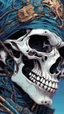 Placeholder: a close up of a person with a skull on their head, blue and black colors, anime skull portrait man, scary detailed art in color, hiroyuki-mitsume takahashi, nychos art aesthetic, half man half skeleton, anime cyberpunk art, colored manga art, rossdraws pastel vibrant, hot colors. insanely detailed, beautiful anime portrait, stunning anime face portrait, scary art in color