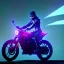 Placeholder: photo of a ninja riding a bike; in an alternate universe in tokyo; cyberpunk; realistic; rain; neon signs