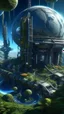 Placeholder: sci fi planet, space station, spires, plants